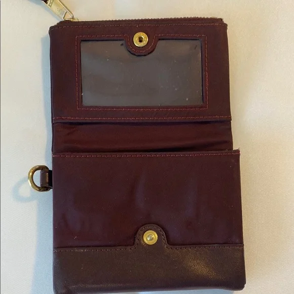 TUMI Dark Red Leather Wallet with Gold Accents - Picture 2 of 10